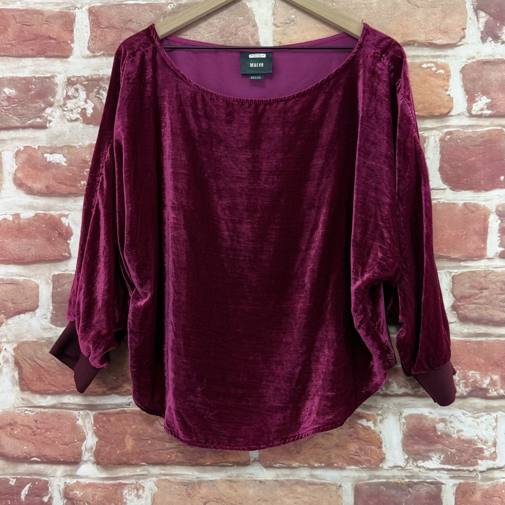 Anthropologie Maeve Top Women's M Dark Pink Velvet Velour Dolman Sleeve Shirt
